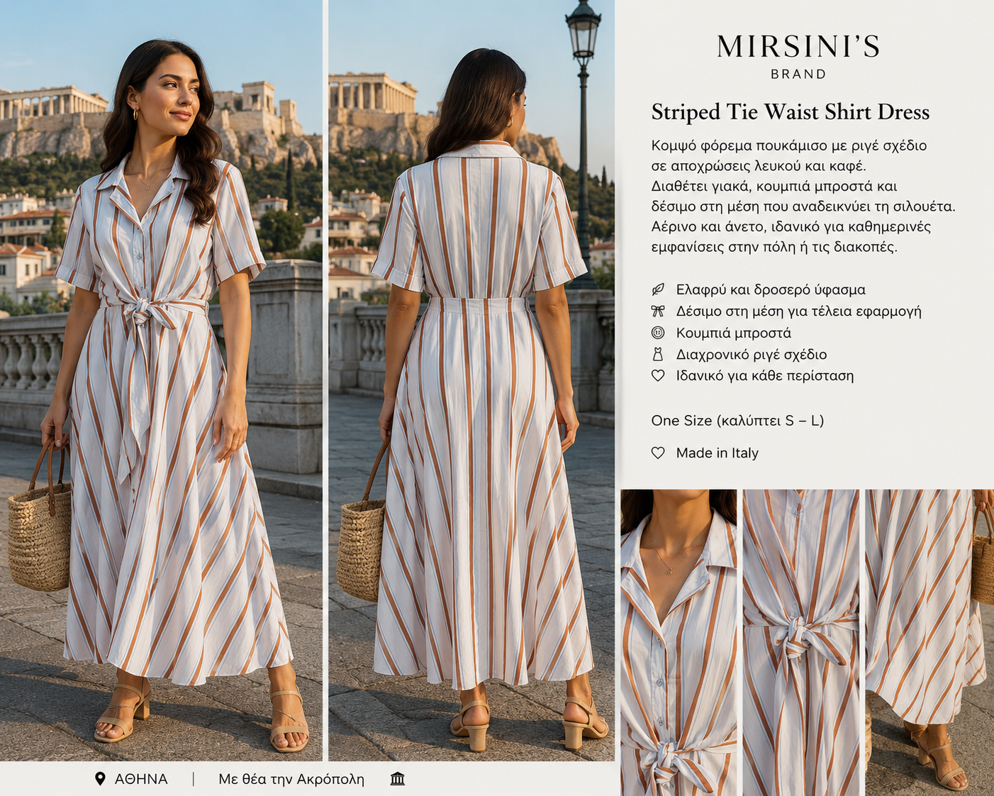 Striped Tie Waist Shirt Dress